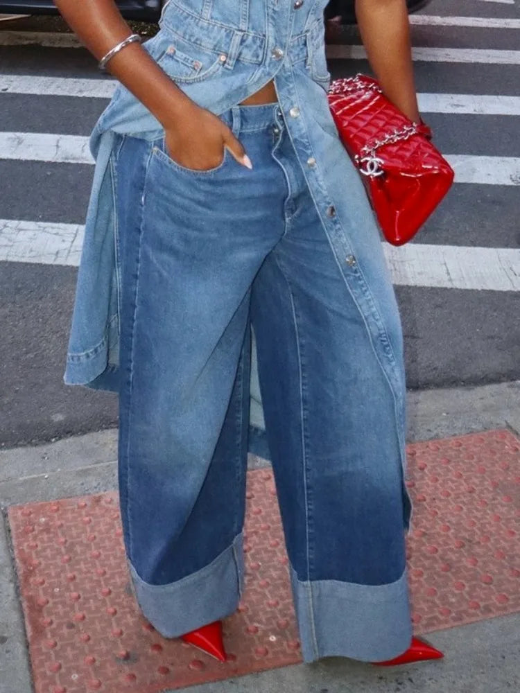 Women Multi-pocket Ankle Length Denim