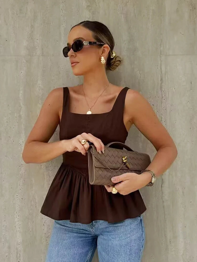 Women Brown Tank Top Camis