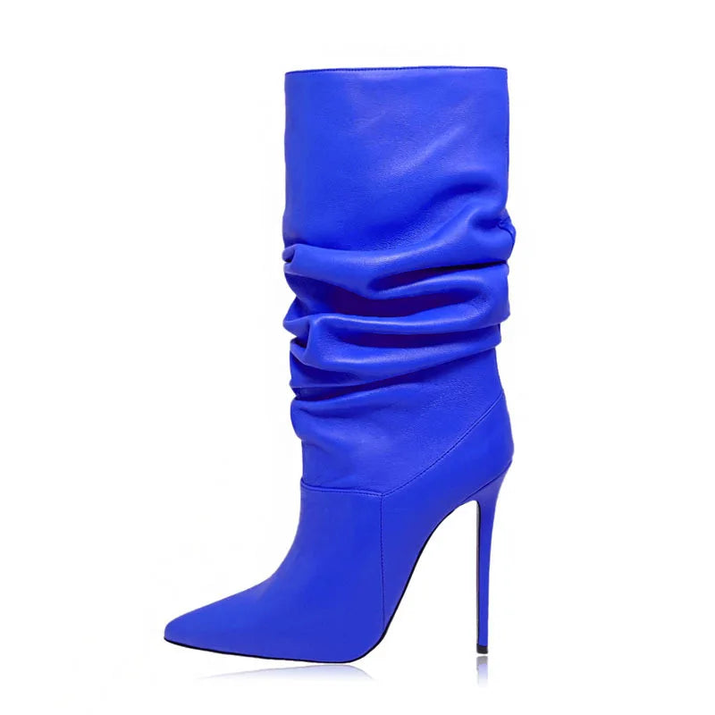 Suede Pointed Toe Mid Calf Boots