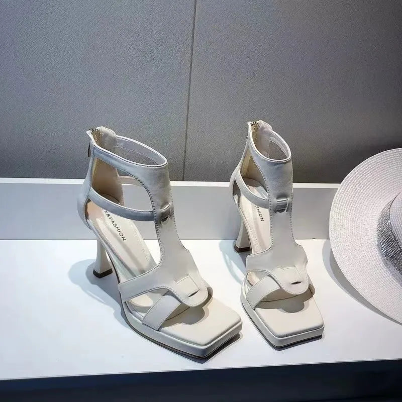 Summer High Heels Square Toe Sandals