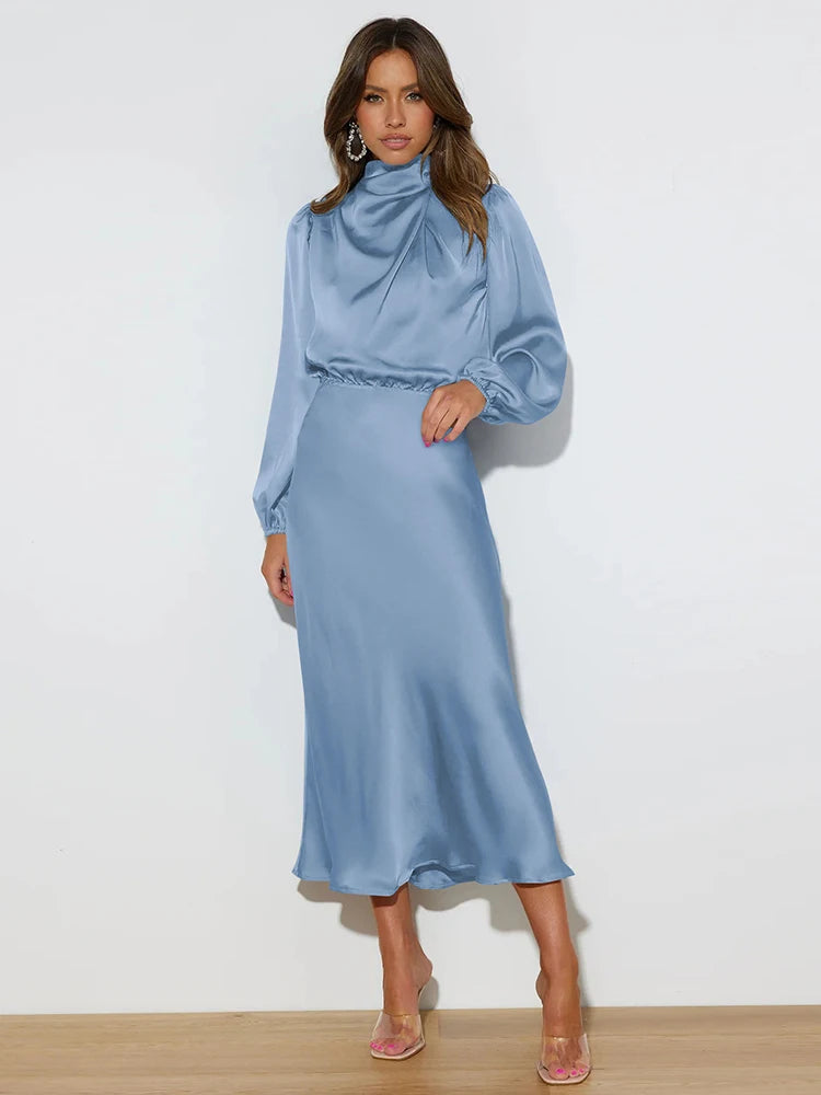 Satin Long Sleeved Evening Dress