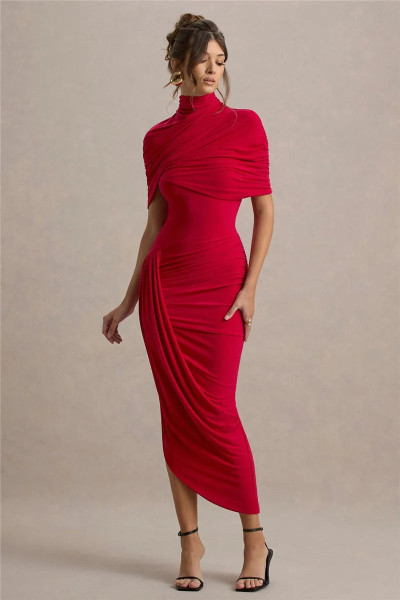 Half Sleeve Ruched Maxi Dress