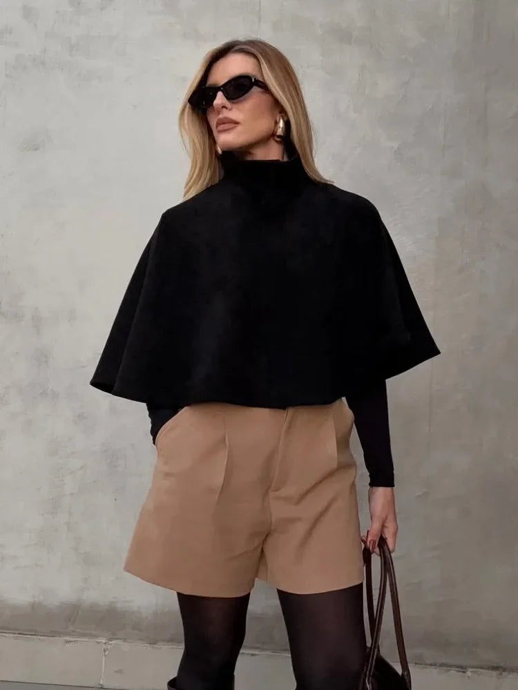 Black Suede Cape Coat