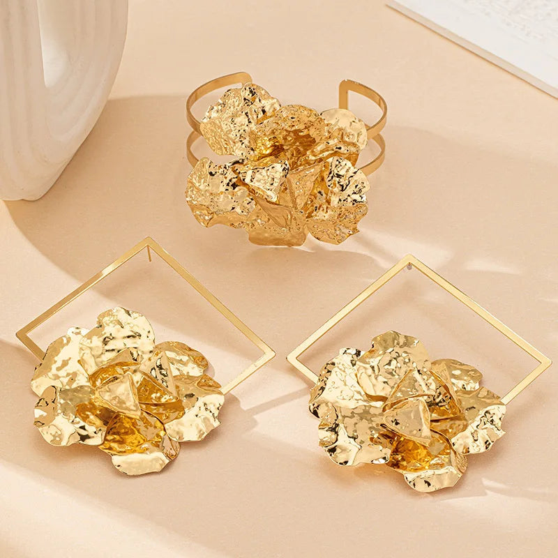Geometric Flower Earrings Arm Bracelet Set