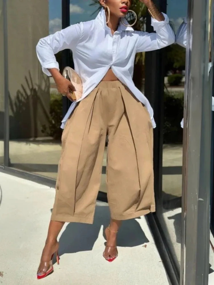 Cotton Blend Cropped Trousers