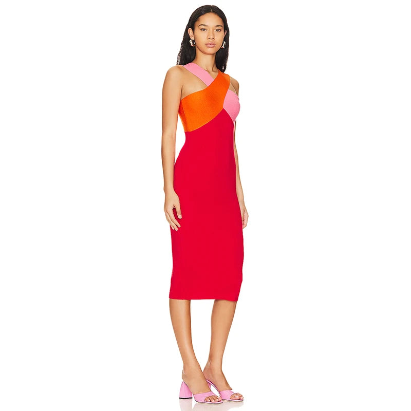 Cross Sling Patchwork Bandage Dress