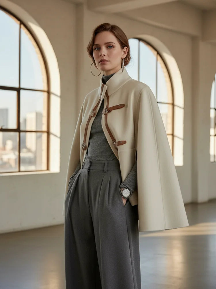 Buckle High Neck Cape Jacket