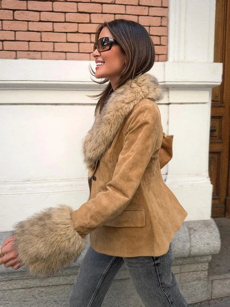 Casual Short Turn Down Fur Collar Winter Jacket