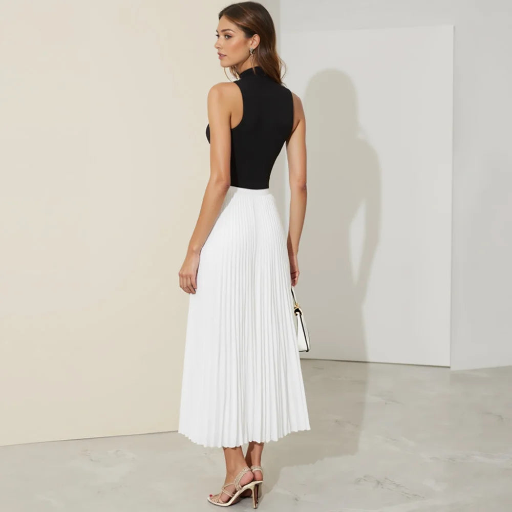 Color block Sleeveless Midi High-Neck Dress