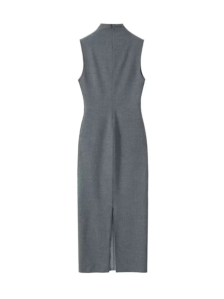 Gray Slit Midi Dress