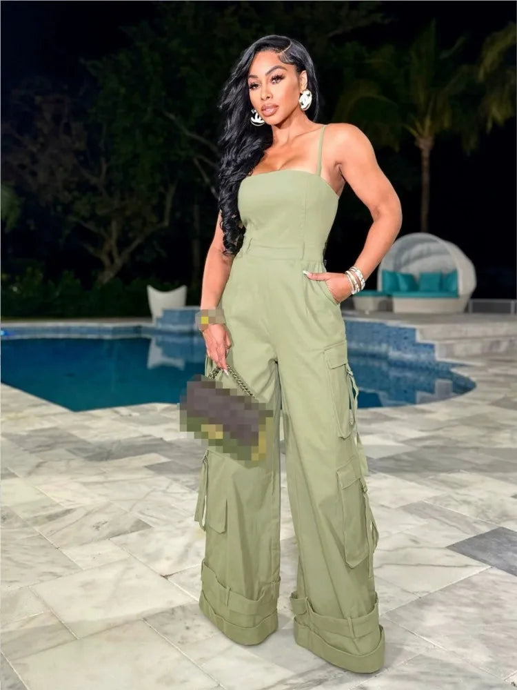 Solid Color Multi Pocket Jumpsuit
