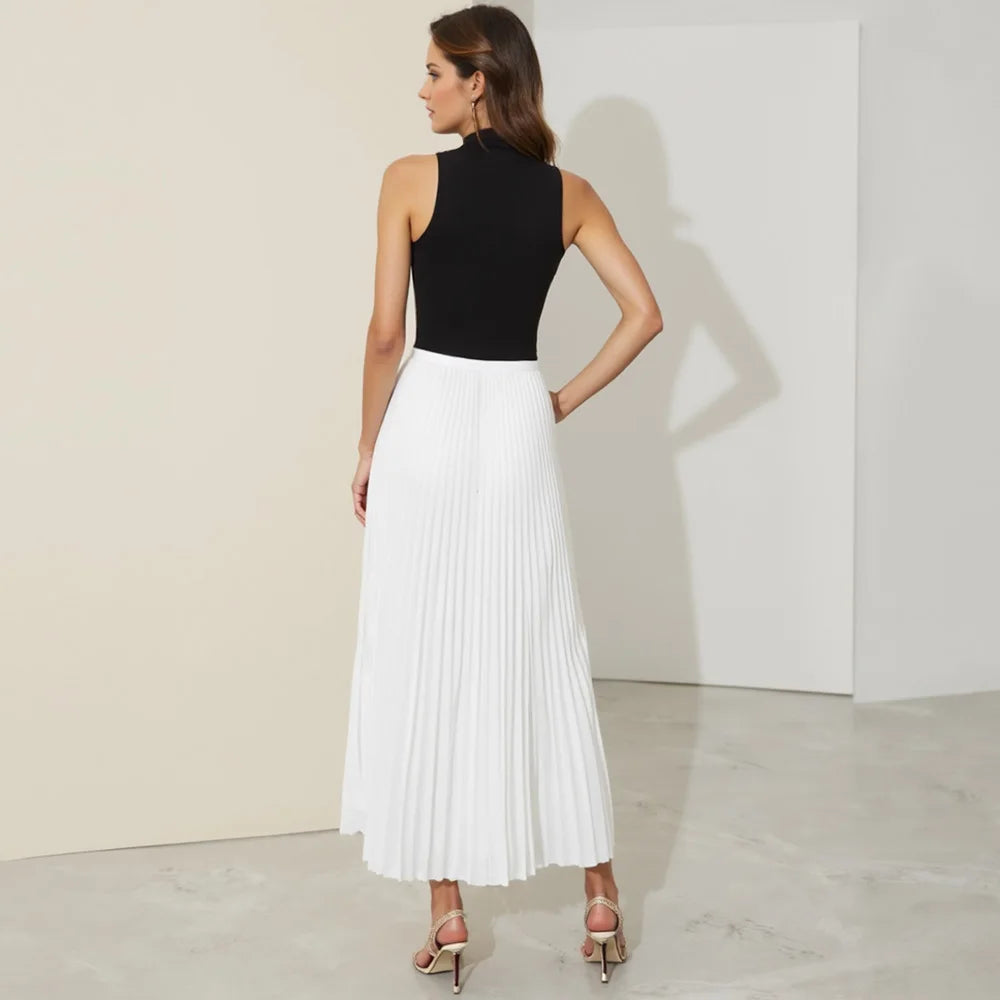 Color block Sleeveless Midi High-Neck Dress