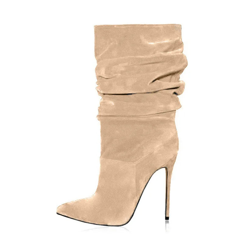 Suede Pointed Toe Mid Calf Boots