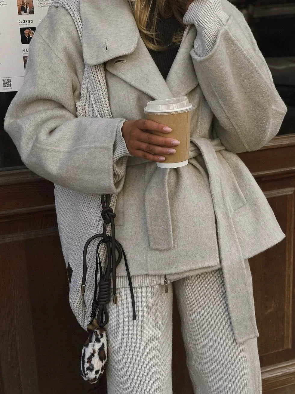 Solid Lace Up Woolen Overcoat