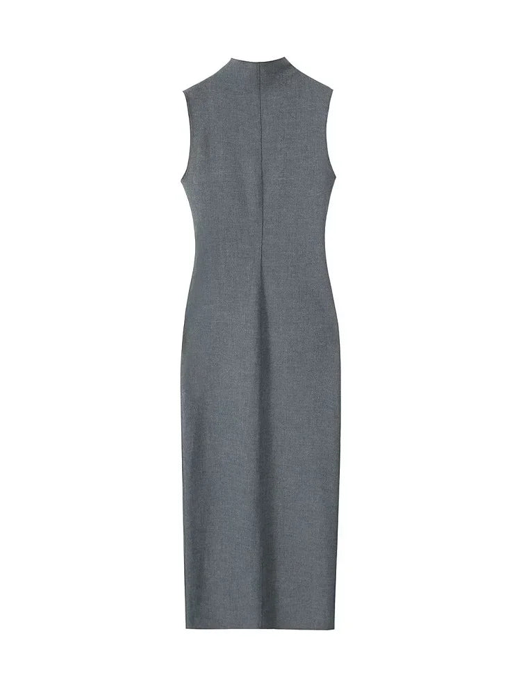 Gray Slit Midi Dress