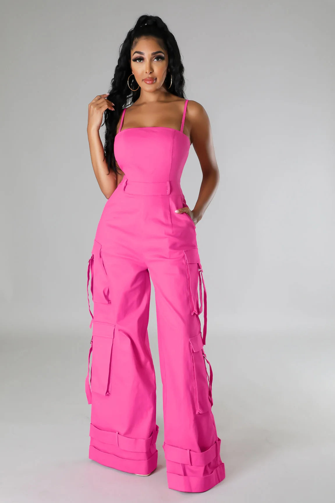 Solid Color Multi Pocket Jumpsuit