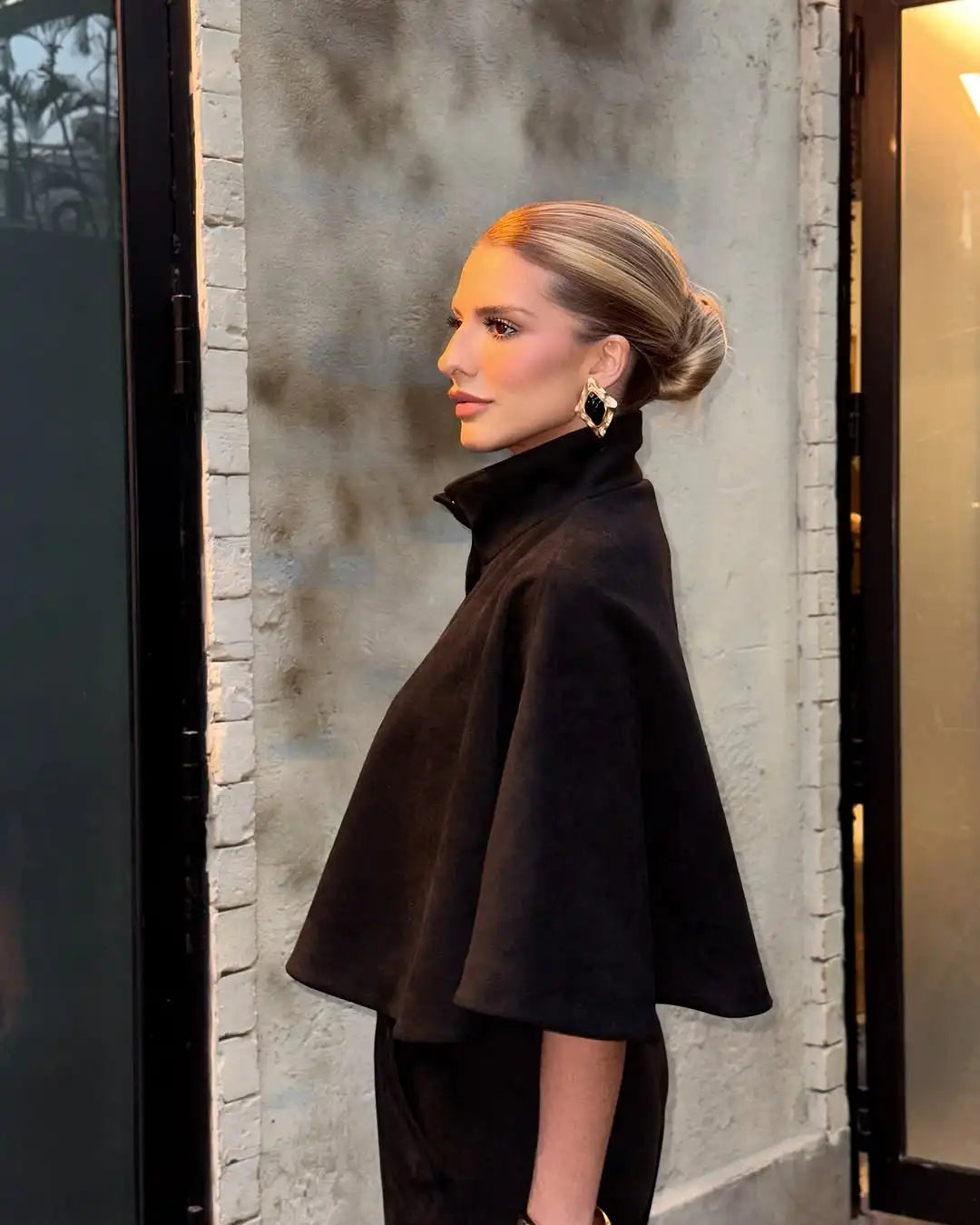 Black Suede Cape Coat