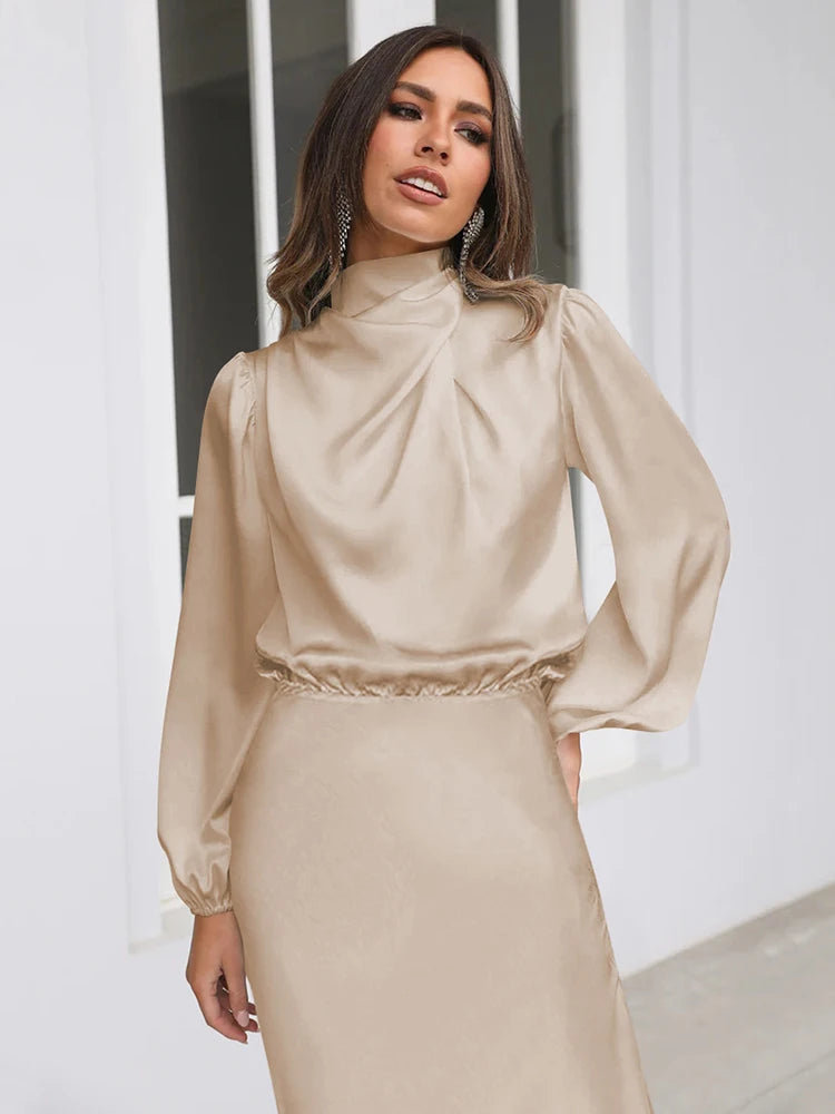 Satin Long Sleeved Evening Dress