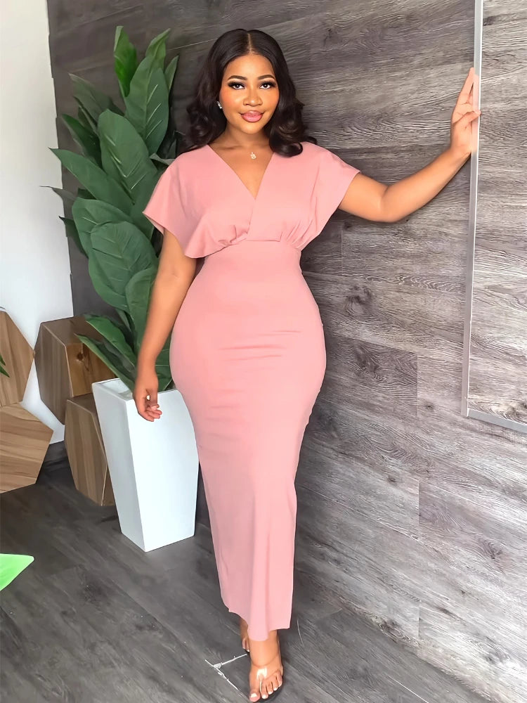 High Waist V Neck Bodycon Dress