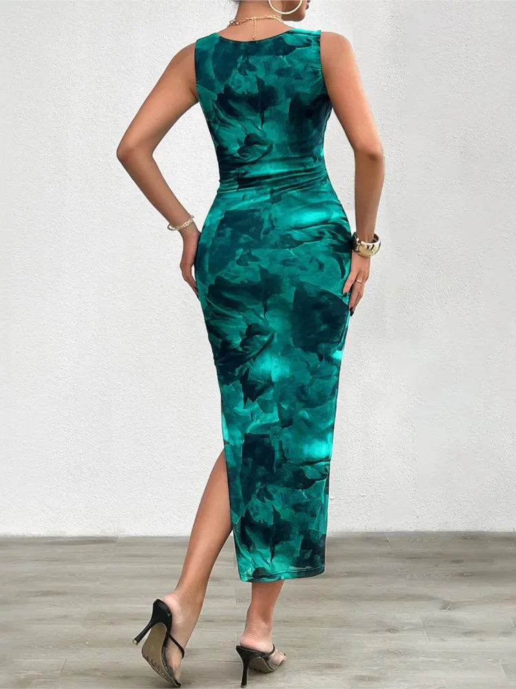 Summer New Printed Round Neck Slimming Dress