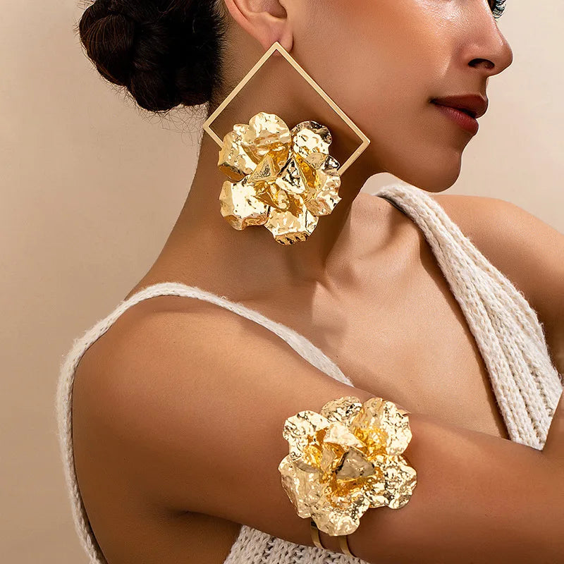 Geometric Flower Earrings Arm Bracelet Set