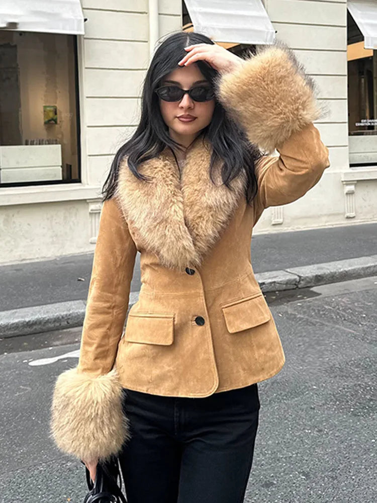 Casual Short Turn Down Fur Collar Winter Jacket