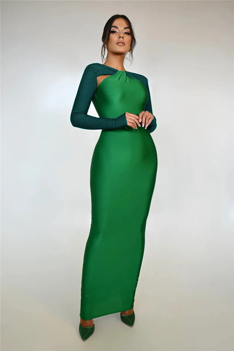 Hollow Out Sparkle Long Sleeve Maxi Dress