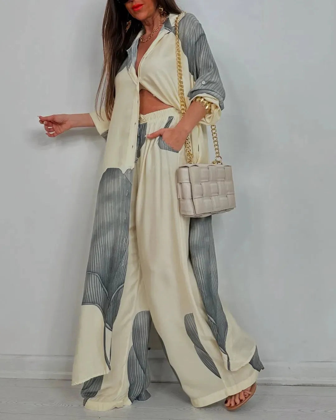 Printed Long Sleeve Loose Two Piece Set