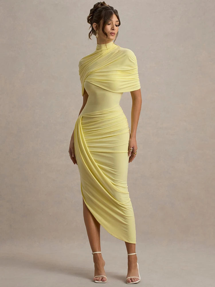 Half Sleeve Ruched Maxi Dress