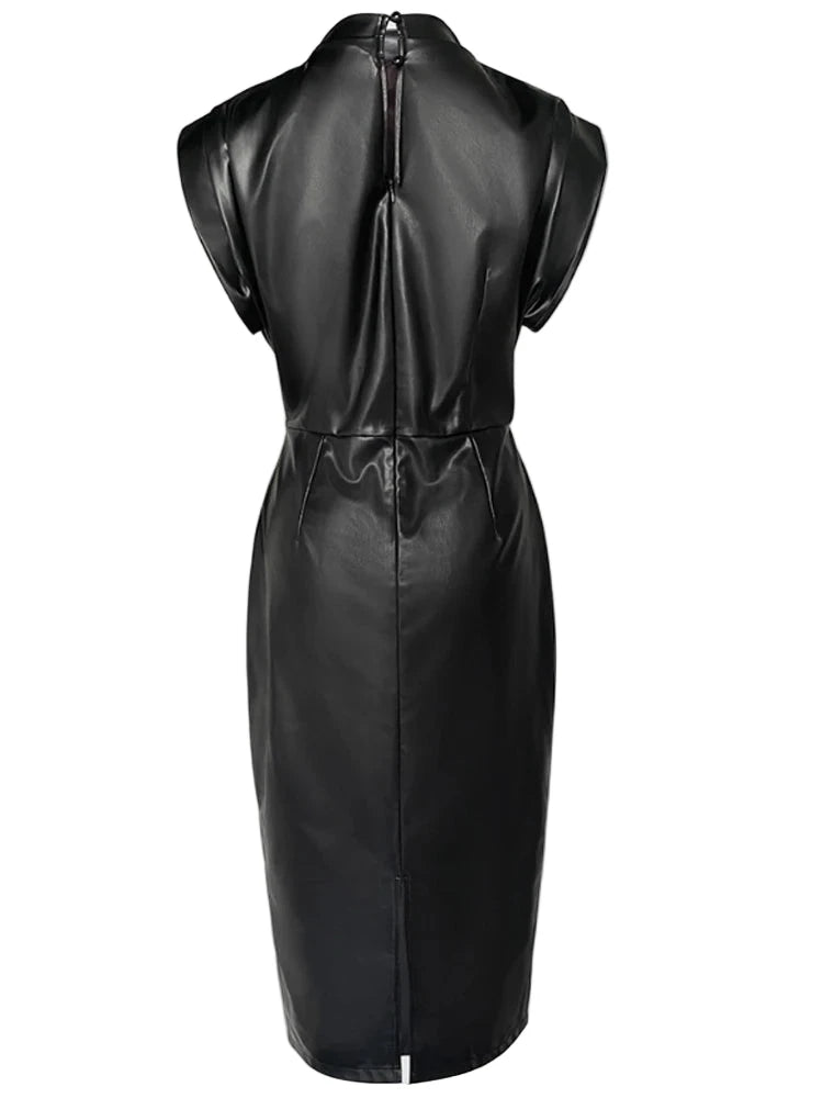 Sleeveless Ruched Faux Leather Dress