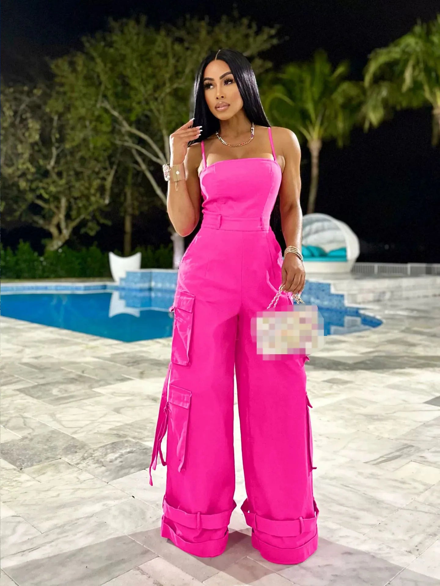 Solid Color Multi Pocket Jumpsuit