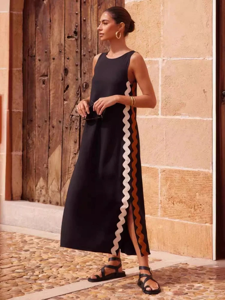 Sleeveless Patchwork Midi Dress