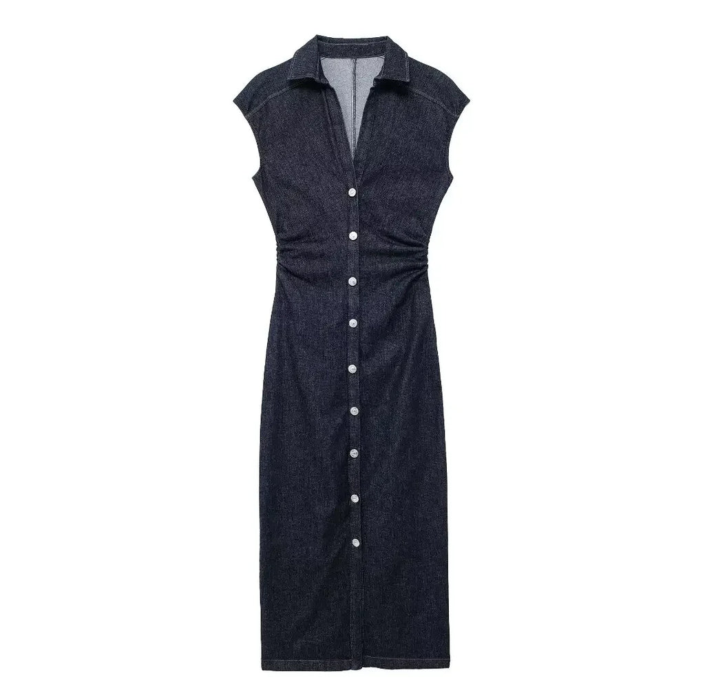 Sleeveless Denim Midi Bodycon Dress