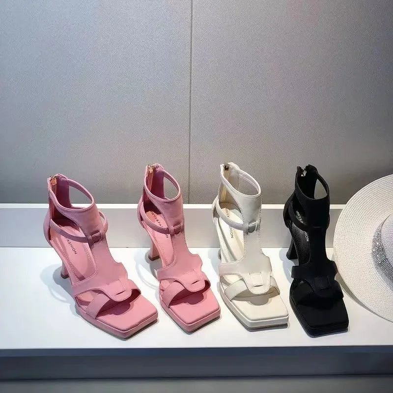 Summer High Heels Square Toe Sandals