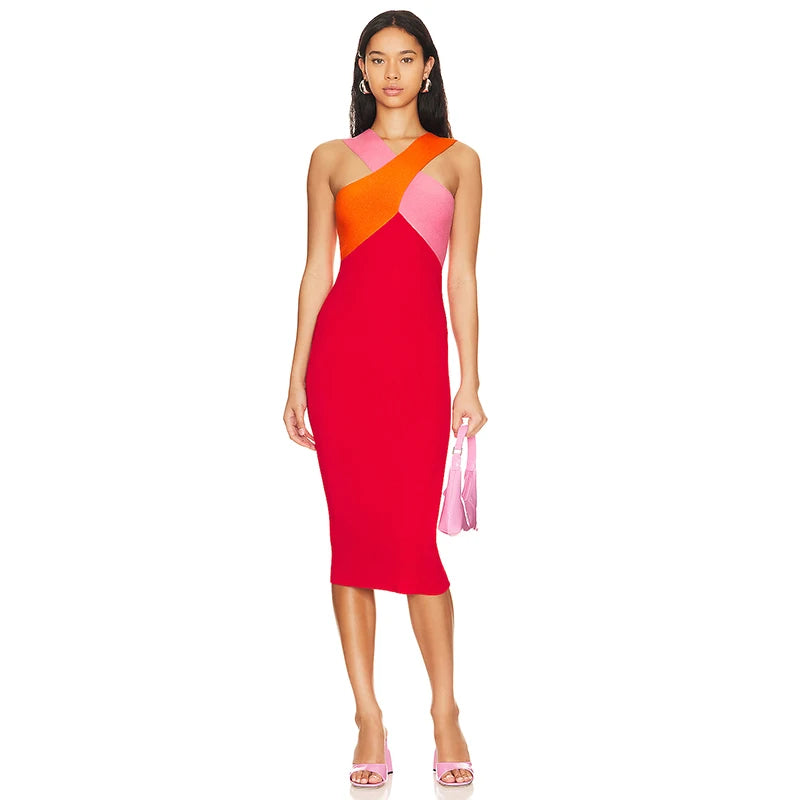 Cross Sling Patchwork Bandage Dress