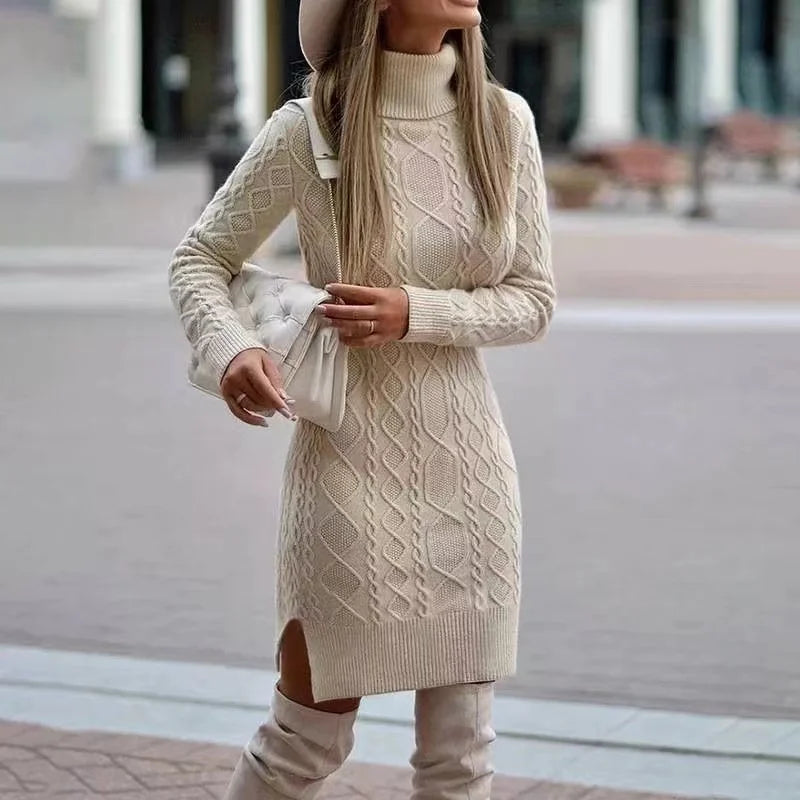 Knitted High Neck Knitted Sweater Dress