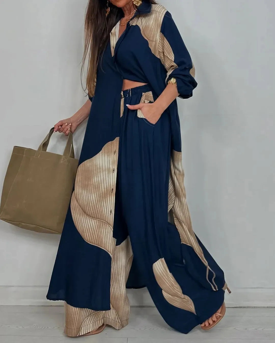 Printed Long Sleeve Loose Two Piece Set
