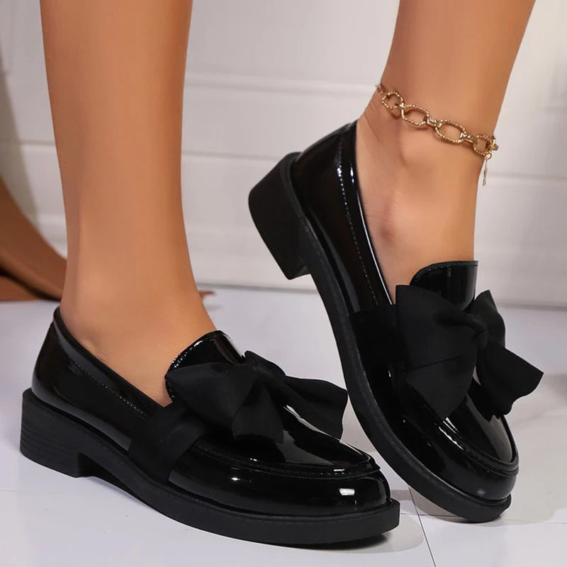 Patent Leather Fashion Bowknot Slip On Loafers