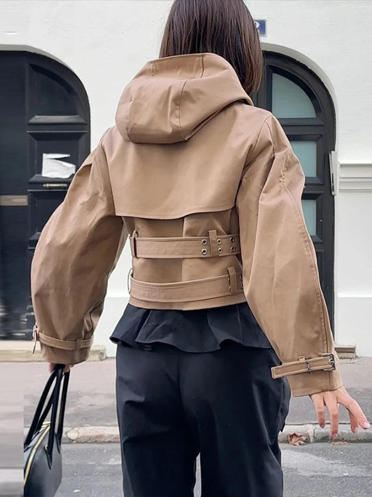 Autumn Vintage Hooded  Stand Collar Coat