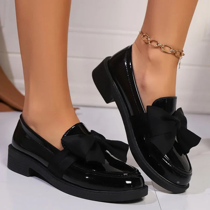 Patent Leather Fashion Bowknot Slip On Loafers