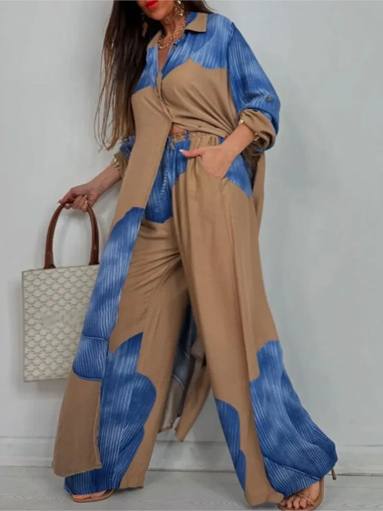 Printed Long Sleeve Loose Two Piece Set