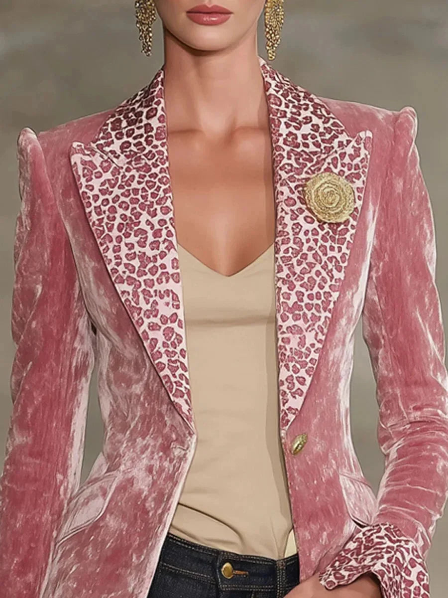 Pink Leopard Printed Velvet Jacket