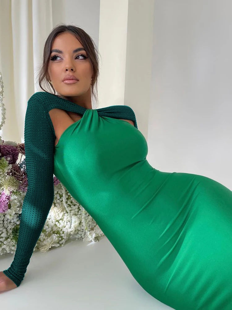 Hollow Out Sparkle Long Sleeve Maxi Dress