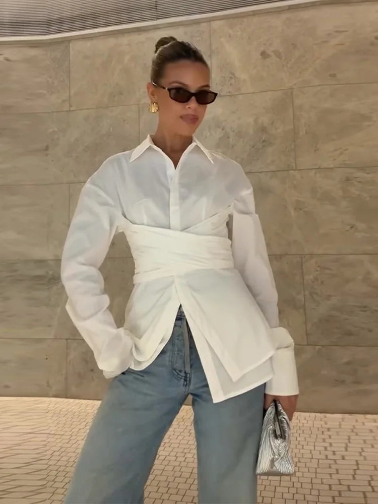 Women Long Sleeve Lapel Blouse