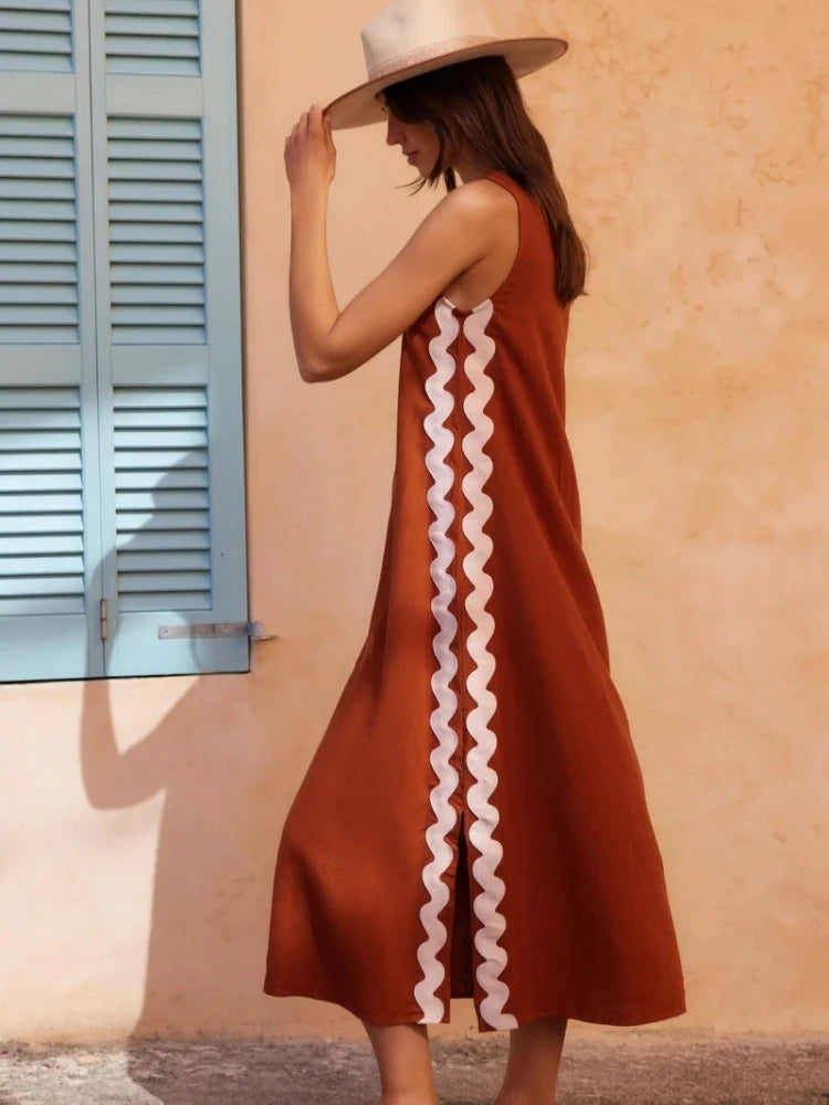 Sleeveless Patchwork Midi Dress