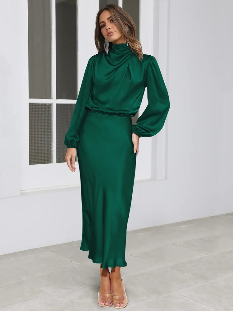 Satin Long Sleeved Evening Dress