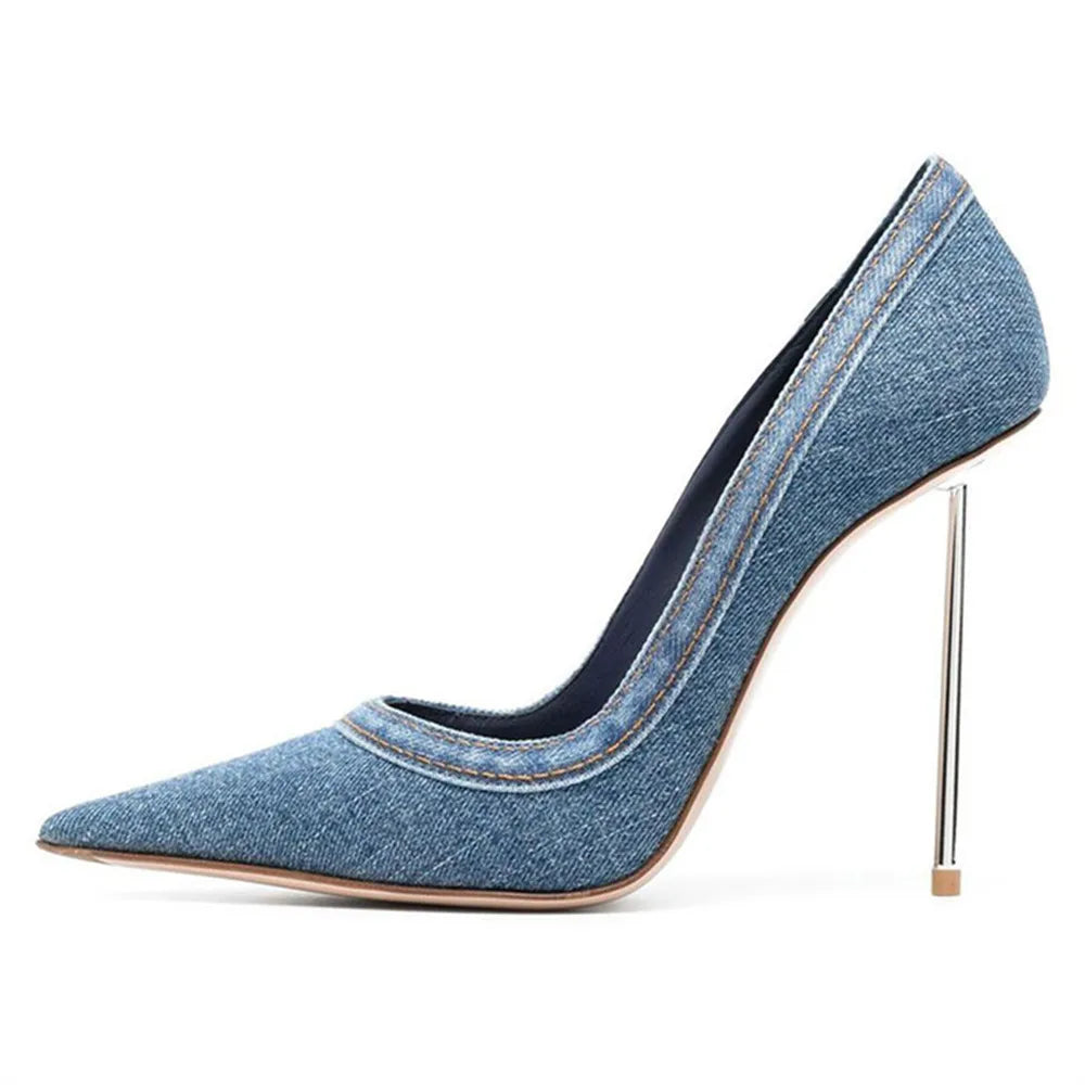 Pointed Toe High Heel Denim Pumps