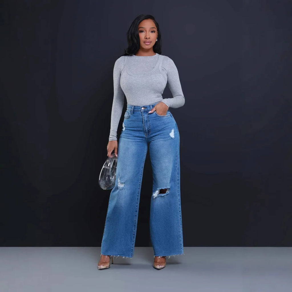 Wide Leg High Waist Denim Pants