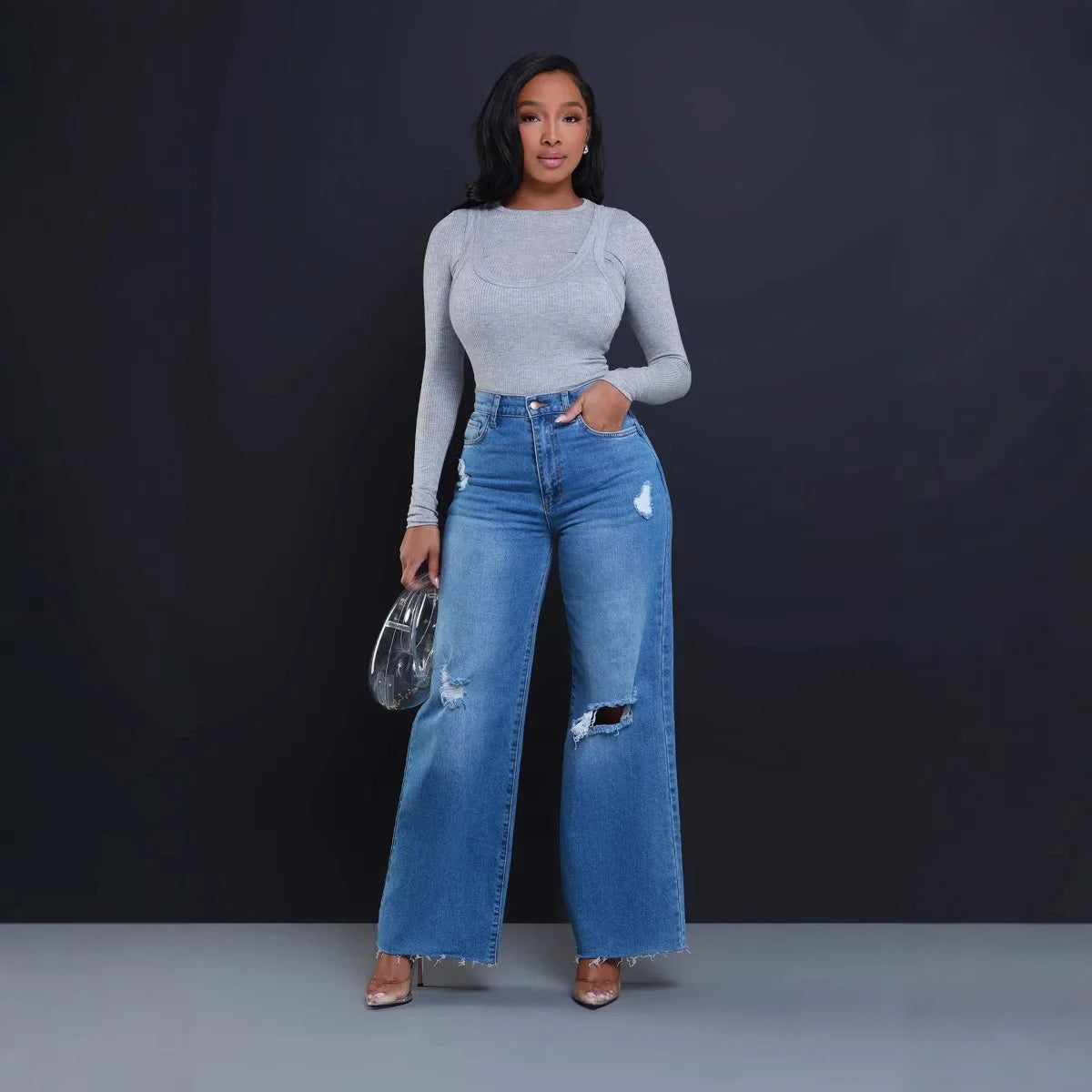 Wide Leg High Waist Denim Pants