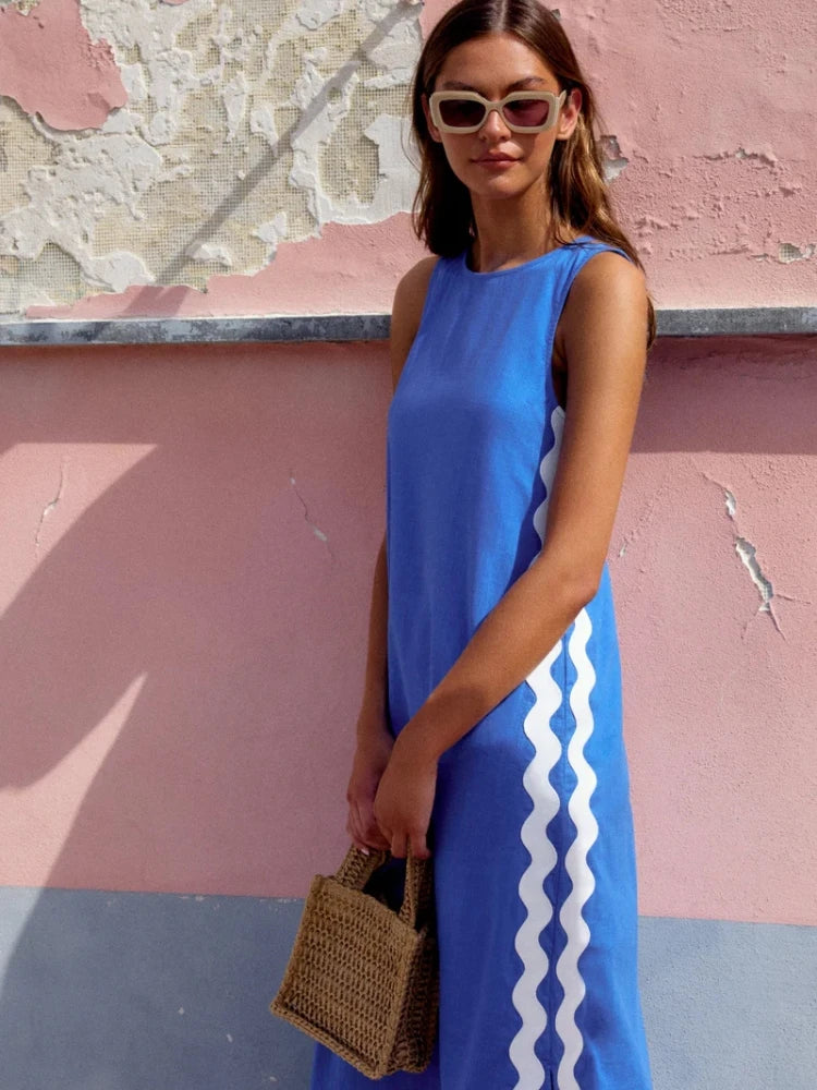 Sleeveless Patchwork Midi Dress